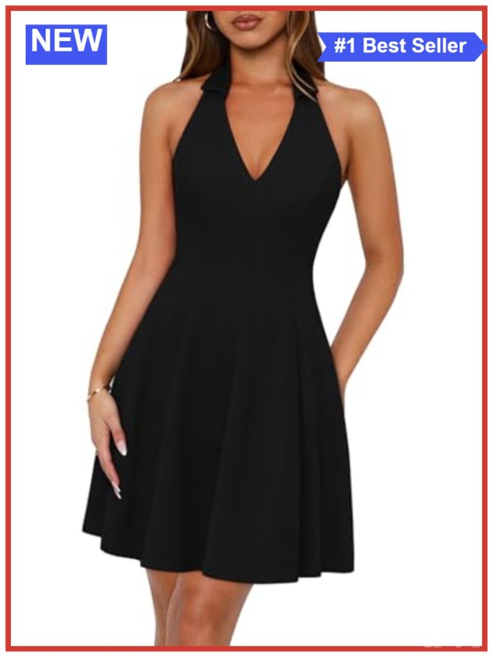 Sleeveless Halter V Neck Backless A Line Mini Club Party Dress